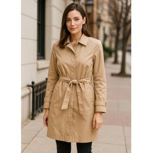 London Fog Trench Coat M Beige Khaki Belted Lined Classic Overcoat Womens Size M